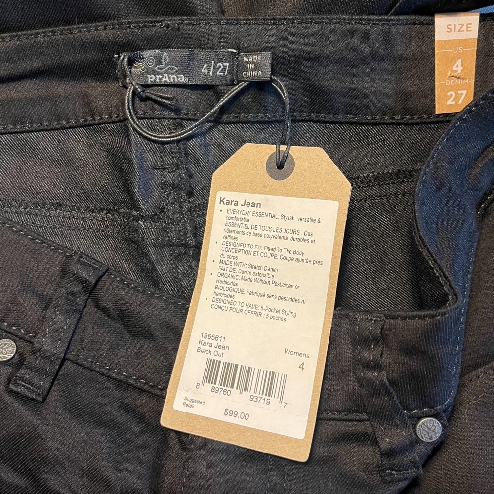 New Prana Kara Jeans Rolled Cuffed Straight Leg 4/27 Black Out 1965611 - Picture 4 of 5